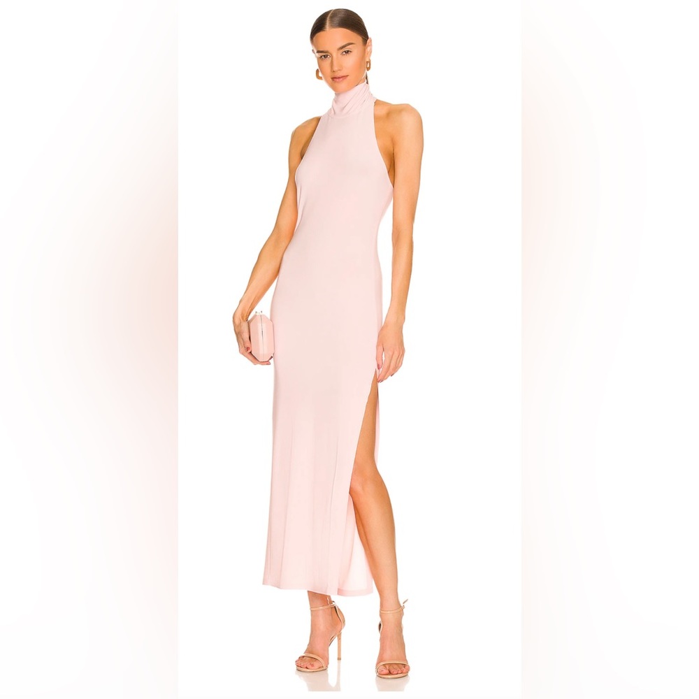 Norma Kamali Halter Turtle Side Slit Gown in Blush - NWOT